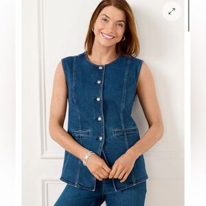NWT Talbots Tailored Seaming Long Denim Vest – Dark Wash Size 10